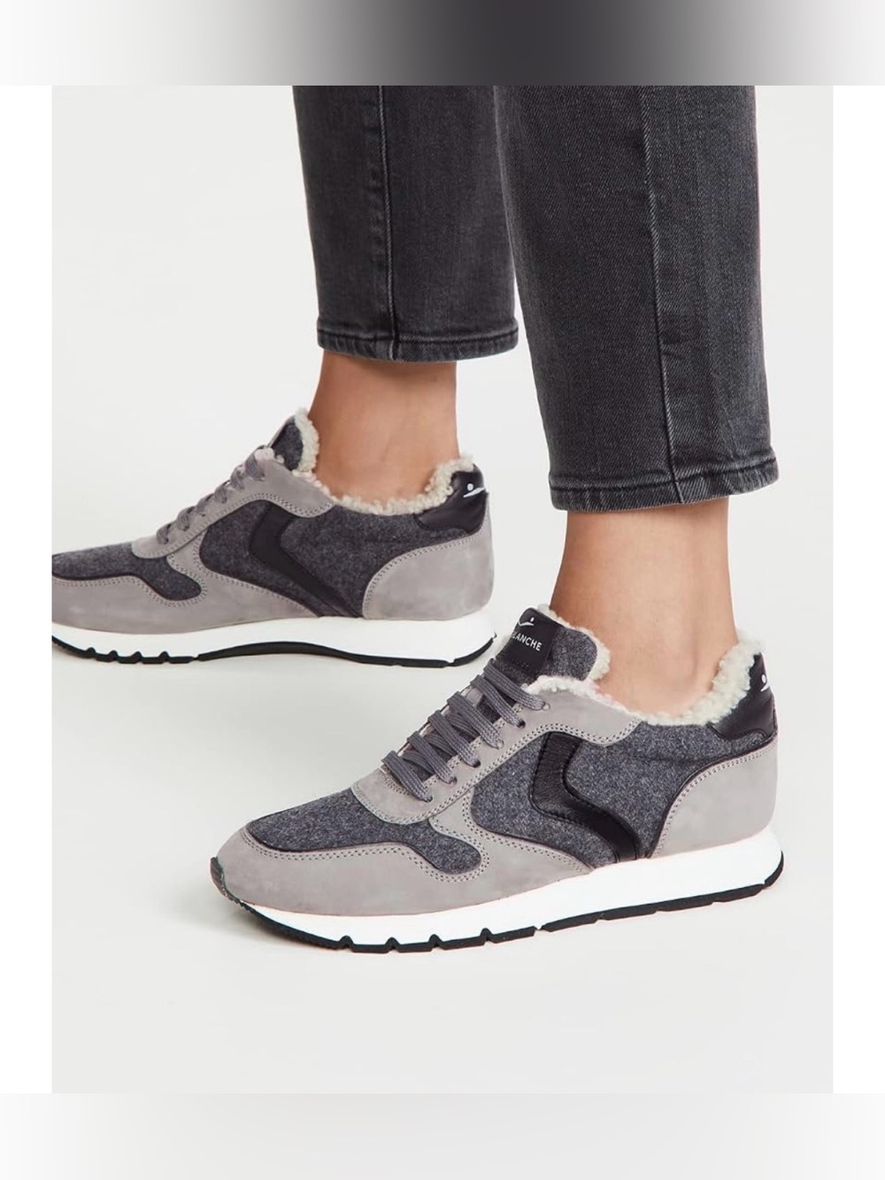 NWT VOILE BLANCHE JULIA Fur Leather and Fabric Sneakers in Grey -Anthracite - Picture 3 of 15